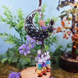 Handmade Obsidian Crystal Moon Décor #2